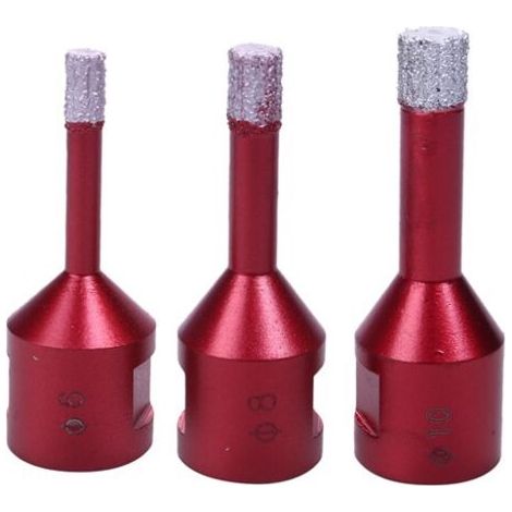 Forets Diamant 3PCS 6mm/8mm/10mm Brasé Sous Vide Trépans avec Filetage M14 pour Perçage à sec en Porcelaine Carrelage Granit Marbre