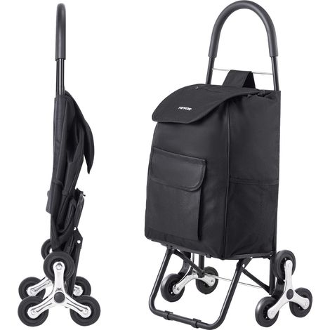 Chariot de Courses Pliable, 36 L, Chariot Monte Escalier d'Épicerie avec 6 Roues, Sac de Rangement en Tissu Oxford, pour Shopping, Bureau, Déménagement, Transport, Extérieur, Blanchisserie, Noir (1/5)