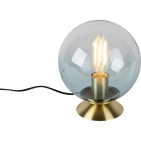 Art Deco Tischlampe Messing mit blauem Glas - Pallon