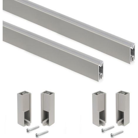 Emuca Satz von 2 x 0,75 m langen Luxe-Garderobenstangen mit Halterungen, Aluminium und Kunststoff, Steingrau lackiert