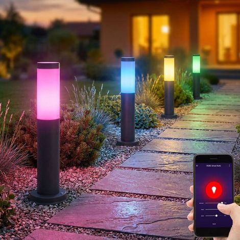 Lampe d'extérieur à intensité variable, base de lampe de jardin intelligente, couleur changeante, acier inoxydable anthracite, LED RVB 8,5W 806lm 2700-6500K, PxH 7,6 x 45 cm, lot de 4 (1/5)
