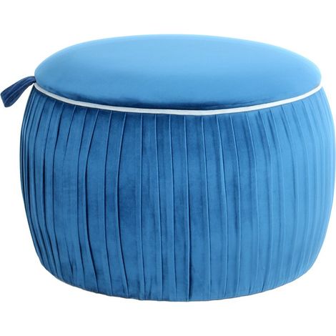 Pouf contenitore rotondo Adoree in velluto blu (1/3)