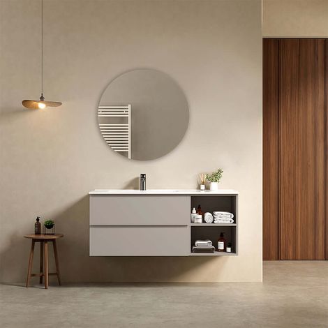 Mobile bagno sospeso 120 cm Grigio Cenere Lavabo a Sinistra in Ceramica Specchio Tondo - Fiji Paint Plus (1/4)