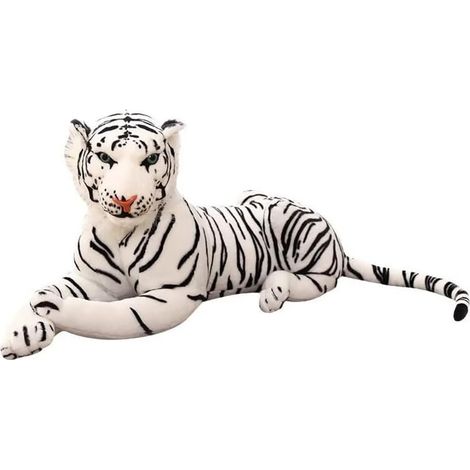 Peluche Tigre Artificiel Animal Réaliste Grand Félin Blanc Doux Coussin (1/5)
