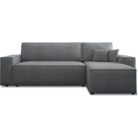 Canapé d'angle convertible réversible Lorenzo en velours côtelé Gris foncé