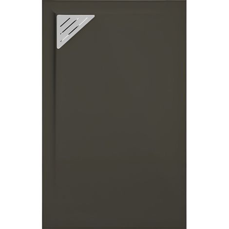 Mineralguss-Duschwanne extra flach TRINITY in SCHWARZ 70x140 cm Ablaufschutz in Chrom Ablauf linksbündig