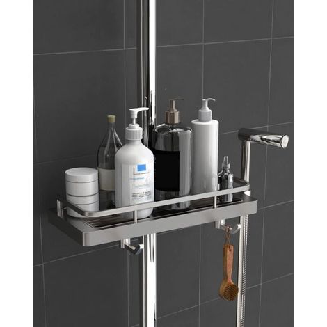 Shower Shelf, Shower Soap Holder, Shower Caddy Without Drilling, with Shower Soap Dish, Holder Hook, 18-25mm, Grey MUMU (1/4)