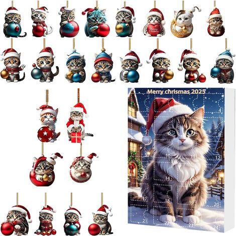 Jouet Calendrier De L'Avent Ornements De Noël Pendentif Mignon  Calendrier De L'Avent 2025 Figurine Chat Acrylique Décoration Maison Garçons Filles (1/5)