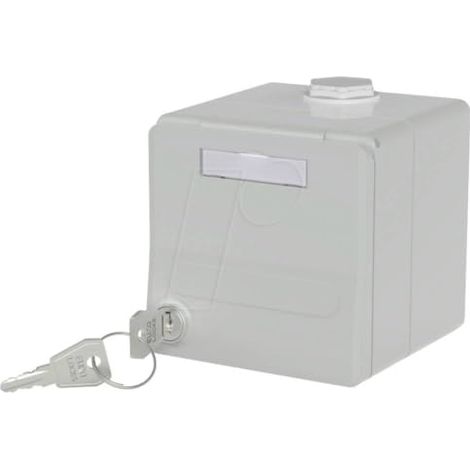 Caja de módulos IP44 gris con montaje empotrado, tapa abatible, cerradura, 2 puertos sin equipar para módulo MC METZ CONNECT