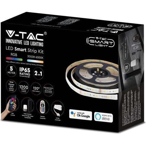 Kit de tira LED V-TAC 15 W/m 90 LED/m RGB+3 en 1 5 m Google/Alexa IP65