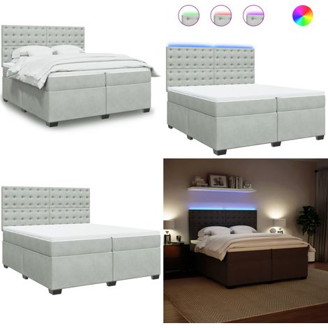 Boxspringbett mit Matratze Hellgrau 200x200 cm Samt - Boxspringbett - Samtbett - LED Beleuchtung - Höhenverstellbares Kopfteil - Matratzenauflage - Home & Living (1/5)