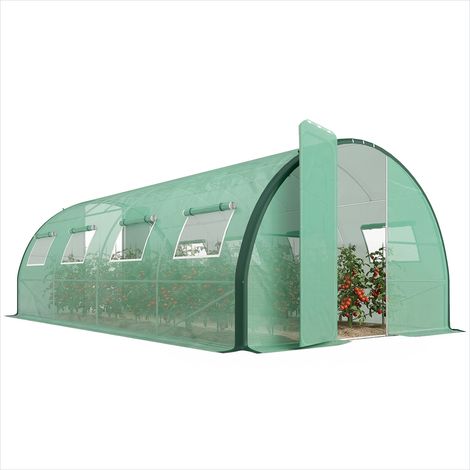 Serre de jardin tunnel 18 m² avec 8 fenêtres et 2 portes PE Vert (1/5)