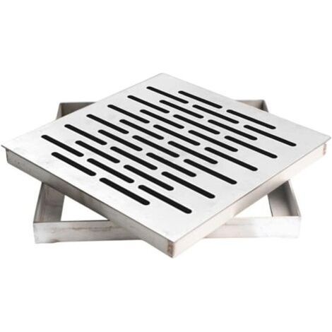 Siphon de sol en acier inoxydable avec cadre, couvercle de drainage extérieur, grille d'évacuation d'eau de pluie, carré antidérapant pour sol de jardin en stock avec cadre (200 x 200 x 20 mm)