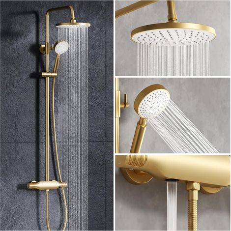 Colonne de Douche avec Mitigeur en laiton 225mm Pommeau de Pluie Or Bross (1/5)