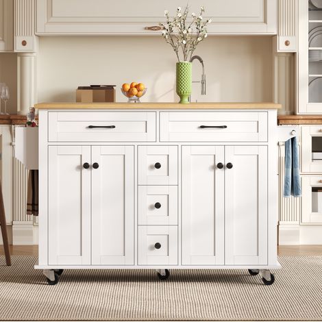 Mueble cocina con ruedas y tablero plegable blanco OKMYHOME (1/5)