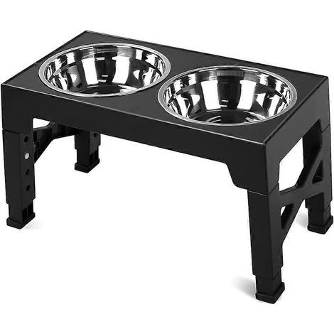 Erhöhte Hundenäpfe mit 2 Edelstahlnäpfen, höhenverstellbar um 5 cm für Hunde aller Größen, schwarz (1/5)