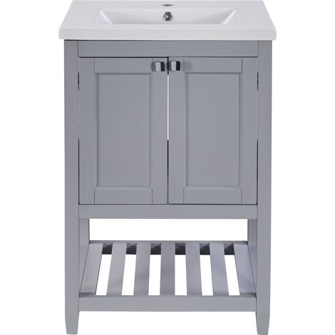 Mobile bagno con lavabo in ceramica e sottolavabo 60 cm grigio chiaro MODENUIT (1/5)