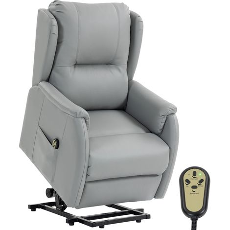 Sillón elevador eléctrico, reclinable, doble, gris claro, 89 × 76 × 103 cm, piel sintética (1/5)