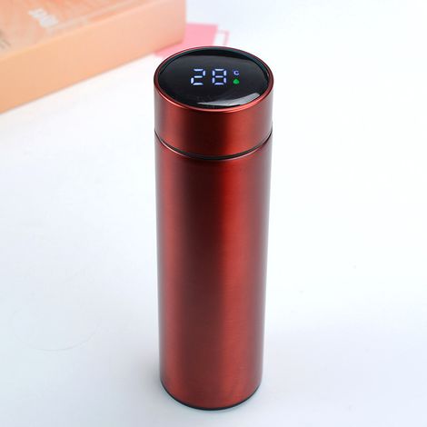 Tasse à café isolante sous vide de 500 ml, bouteille à double paroi avec affichage de température LED, filtre amovible, tasse à café rouge