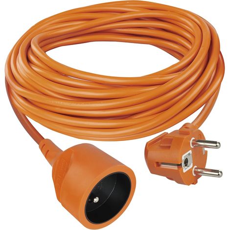 Rallonge IP20 10m - 1 Prise française - 230 V, 16 A, 3680 W - Isolation PVC de Haute qualité - H05VV-F3G 1,5 mm² - Protection renforcée Contre Les Contacts - pour l'intérieur - Orange (1/5)