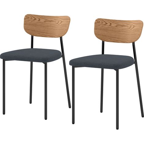 Set aus 2 Esszimmerstühlen mit Stahlbeinen, geschwungener Rückenlehne und gepolsterter Sitzfläche, graue und naturfarbene Holzoptik (1/5)