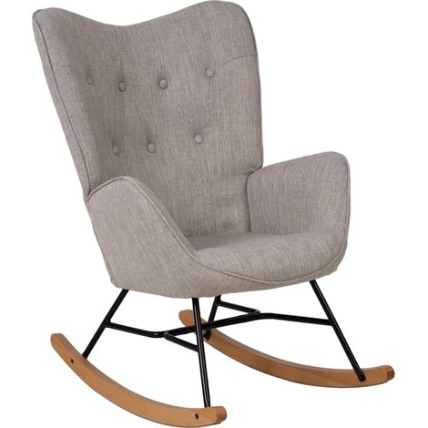 Fauteuil à Bascule Allaitement Rocking Chair Scandinave Chaise Loisir Revêtement en Tissu avec Pieds en Bois Massif pour Salon, Chambre, Le balcon, Gris Clair (1/5)