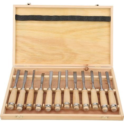 12 Pièces Outils de Sculpture sur Bois, Jeu de Ciseaux à Bois avec Manche en Bois et Moulinet Couteau à Sculpter Outil de Sculpture pour Débutants, Graveurs et Artistes (1/5)