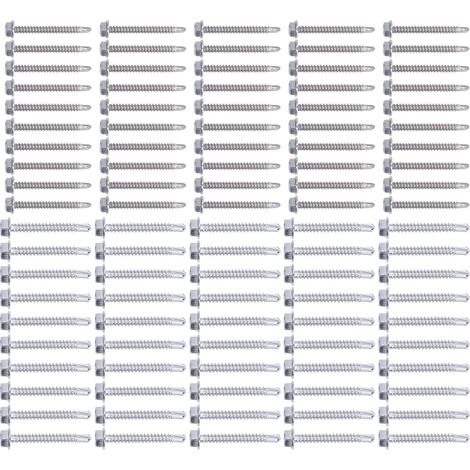 100 Vis 304 Inox Tête Hexagonale Extérieure avec Rondelle et Foret Autoforeuse, Capuchon Perceuse 4,2x38 mm et 4,8x38 mm, Lot de Vis à Bois Métal (1/5)