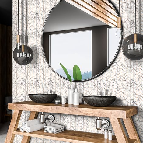 Sticker Mural Carrelage adhésif Cuisine Salle de Bain - 60 STICKERS CARRELAGES EFFET MARBRE LIGNE DORÉE - 60stickers15x15cm (1/5)