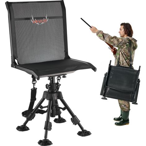 VEVOR Sedia da Caccia Campeggio Pieghevole, Sedia da Pesca con Braccioli, Altezza Regolabile Capacita Carico 158 kg, Sedile Rotazione 360°, Altezza Seduta 420-625 mm, Giardino, Esterno