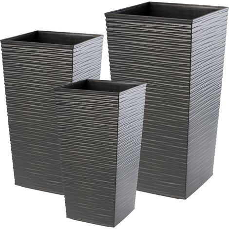 Blumentopf Set, Blumenkübel aus Kunststoff, Pflanzkübel Set, Grafit 3er Set