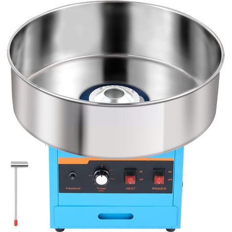 Mophorn Macchina elettrica per zucchero filato da banco, 1000 W, colore blu, per feste di compleanno e carnevali, con ciotola in acciaio inox di 52 cm di diametro e misurino per zucchero incluso