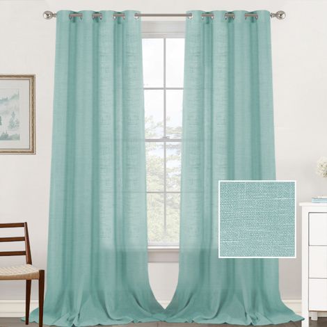 Rideaux en lin, vendus par lot de 2. Voilages, 132 x 160 cm (vert brume marine), design minimaliste.