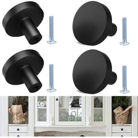 Boutons de Tiroir - Métal Mat - Noir - 30x30x25mm - Lot de 4 - Installation Facile (1/4)