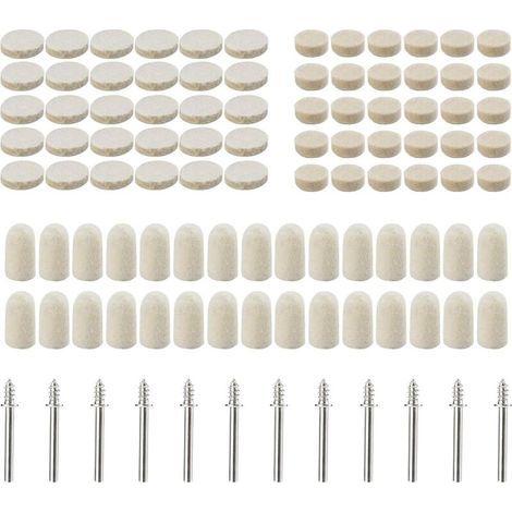 102 tampons de polissage en feutre de laine, Roue de polissage abrasif Pour accessoires - Outils rotatifs - Dimensions assorties 10/13/25 mm de diamètre (1/4)
