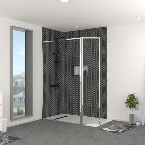 Parete per doccia e Deflettore 120+40x200 cm - Finitura Cromata - CHROMED CONTOURING (1/5)