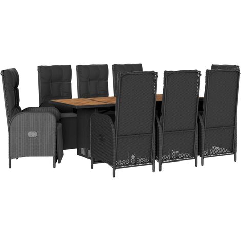 Maison Exclusive - 9-tlg. Garten-Essgruppe mit Kissen Schwarz Pol