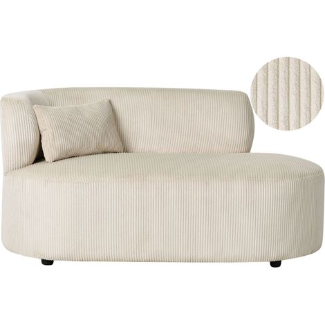 Chaise Longue à Gauche en Velours Côtelé avec Coussin d'Appoint Beige Vanvey (1/5)