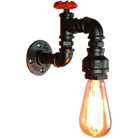 Applique murale rétro industrielle en fer noir – Tuyau tube d'eau – Ampoule E27 Edison – Pour salon, chambre, restaurant (1/4)