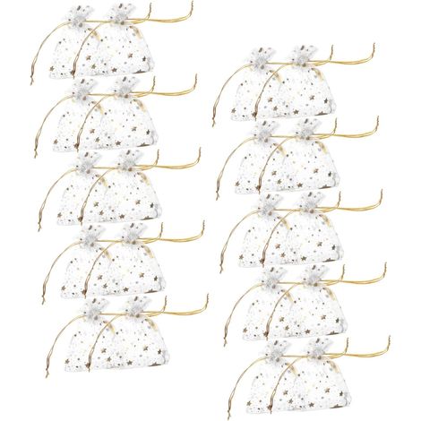 100 Pieces White Organza Drawstring Gift Pack, Pattern (1/5)