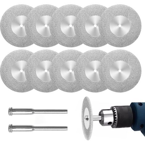 Lot de 10 Disques Diamant, 40mm Mini Disques à Tronçonner Perforés avec 2 Mandrins Disques à Tronçonner Découpe Outils Rotatifs pour Métal Verre Carrelage Céramique Bois Porcelaine Plastique Pierres (1/5)