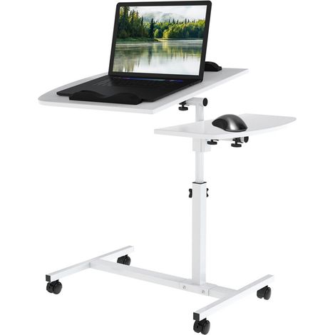 Haloyo® Table pour ordinateur à roulettes, Table de Lit, Bureau assis debout Haut Réglable, pour Ordinateur, Soins Médicaux, Café, 60x40x61.5-96.5cm, blanc (1/5)