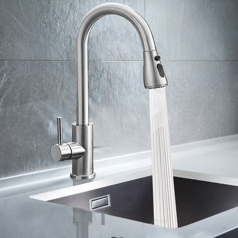 Robinet de Cuisine 360 Degrés avec Douchette Extractible en Acier Inoxydable 304, 3 Modes de Pulvérisation, Installation Monotrou Facile (1/5)