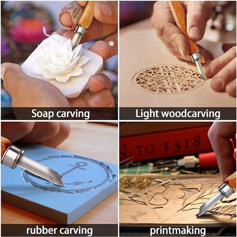Ensemble de 12 couteaux à découper sur bois SK5 pour sculpter des cadeaux, des citrouilles, des objets artisanaux de sculpture sur bois, adapté aux débutants et aux professionnels (1/4)