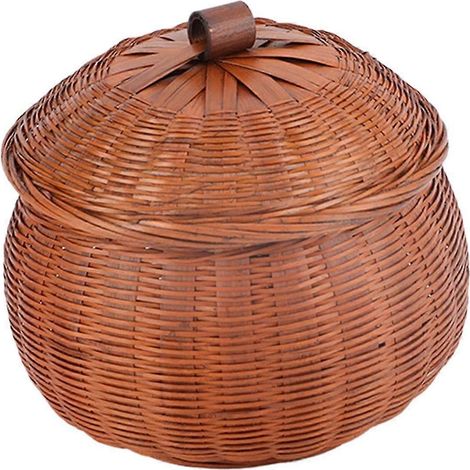 Boîte de rangement ronde en rotin, panier citrouille tressé à la main, résistant, pour la table à manger, les collations et le petit-déjeuner en famille. Organisateur de cuisine.-S