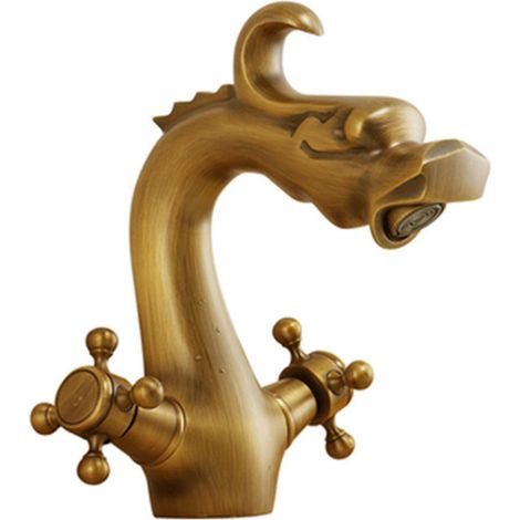 Robinet de lavabo de salle de bain à montage sur plage, 2 boutons, mitigeur monotrou pour vasque - Court (1/4)