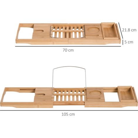 Tablette de bain en bambou, pont de baignoire réglable 70-105x21,8x5cm, matériau naturel pour moments de détente dans le bain (1/5)