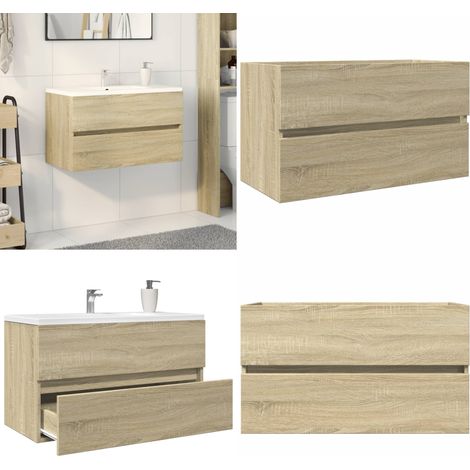 Waschbeckenunterschrank Sonoma-Eiche 80x38,5x45cm Holzwerkstoff - Waschbeckenunterschrank - Badezimmermöbel - Holzwerkstoff - Sonoma Eiche - Spiegelschrank - Home & Living