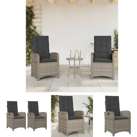 The Living Store Gartensessel mit Kissen 2 Stk. Verstellbar Grau Poly Rattan - Gartenstühle (1/5)