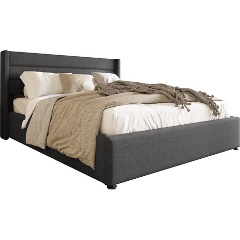 Letto Contenitore Letto Matrimoniale con Testiera Imbottita, 140 x 200 cm, senza Materasso, Grigio (1/4)